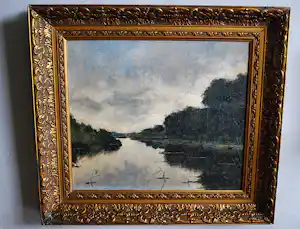 Gerard van Vliet - verstild waterlandschap - groot olieverfschilderij verkocht voor € 200!
