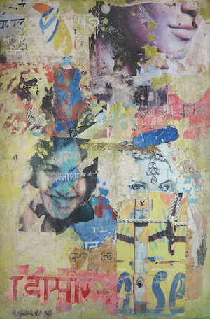 Reg Fallah - Mixed media / collage op paneel, Rajkot (Groot formaat) kopen? Bied vanaf 100!