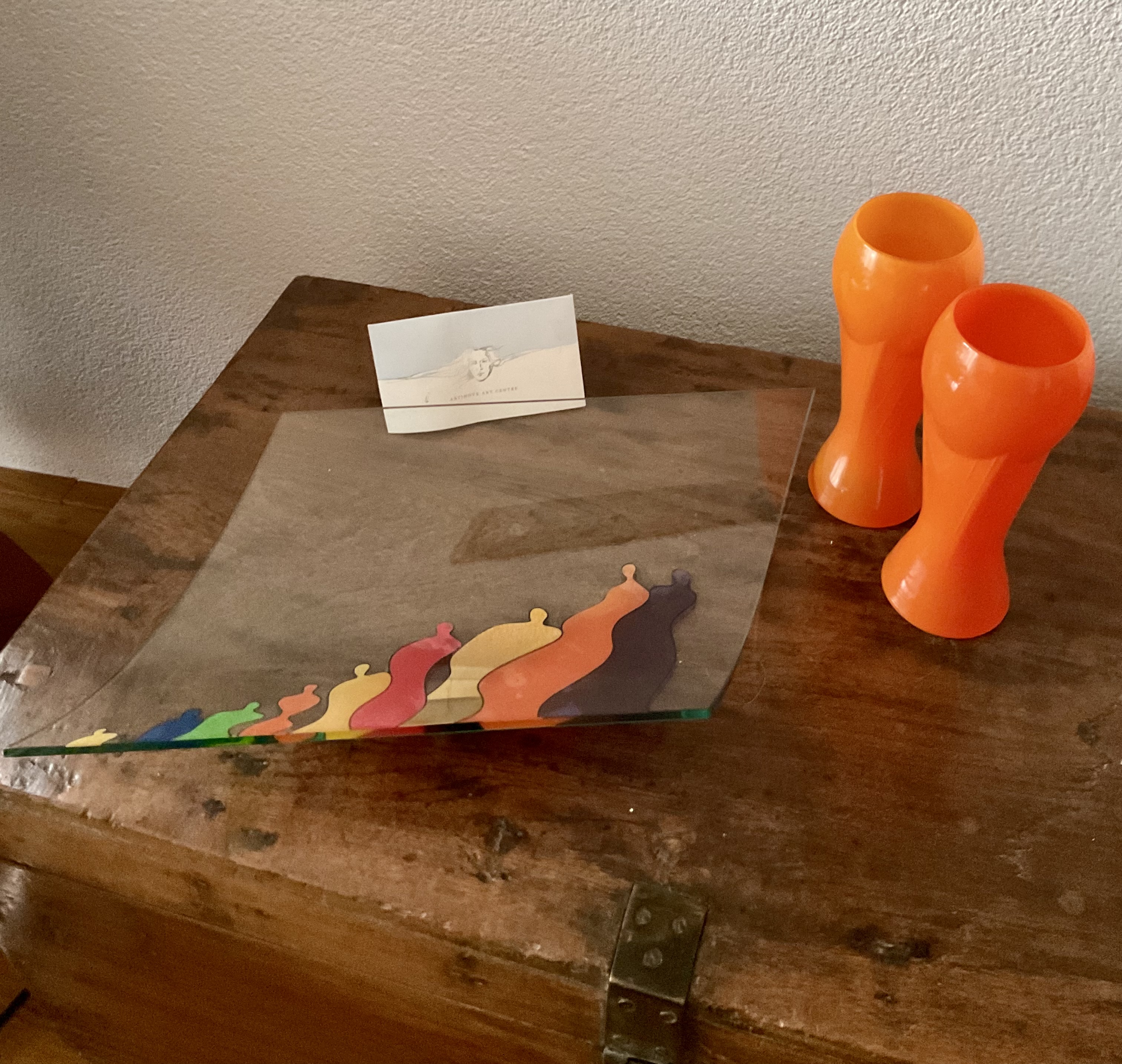 Corry Ammerlaan - Schaal, zwaar glas en 2 Artdeco oranje vazen kopen? Bied vanaf 20!