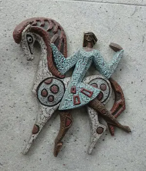 Joop Puntman - Unieke zeldzame wandplaquette - sculptuur van dansende figuur met paard kopen? Bied vanaf 250!