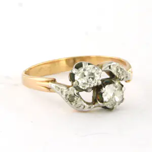 ART NOUVEAU 18k gouden ring met old mine cut en roos geslepen diamanten kopen? Bied vanaf 635!