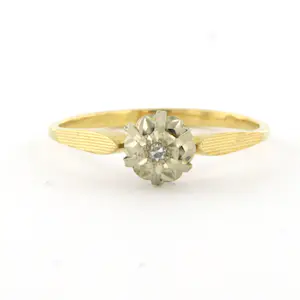 14k bicolour gouden solitair ring met single cut geslepen diamant tot.0.02ct kopen? Bied vanaf 100!