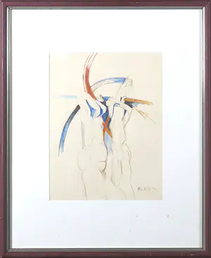 Jan Dibbets - Potloodtekening en aquarel, Twee figuren naakt - Ingelijst kopen? Bied vanaf 500!