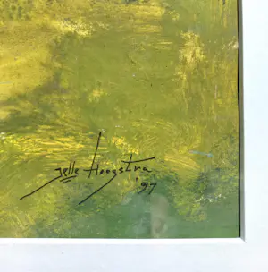 Jelle Hoogstra - Nederlands landschap, gouache (netjes ingelijst, groot) kopen? Bied vanaf 1!
