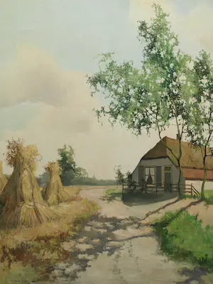 Paul van der Ven - Olieverf op doek , Landschap met boerderij kopen? Bied vanaf 80!