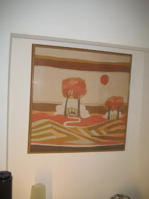 Odile Penelle - Odille Penelle, Huizen op een heuvel, jaren 1980, Aquarel op zijde kopen? Bied vanaf 300!