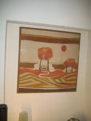 Odile Penelle - Odille Penelle, Huizen op een heuvel, jaren 1980, Aquarel op zijde kopen? Bied vanaf 300!