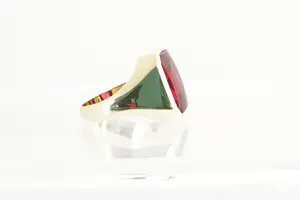 87 - Opvallende Retro seventies 14krt gouden zegel ring met rode steen kopen? Bied vanaf 120!