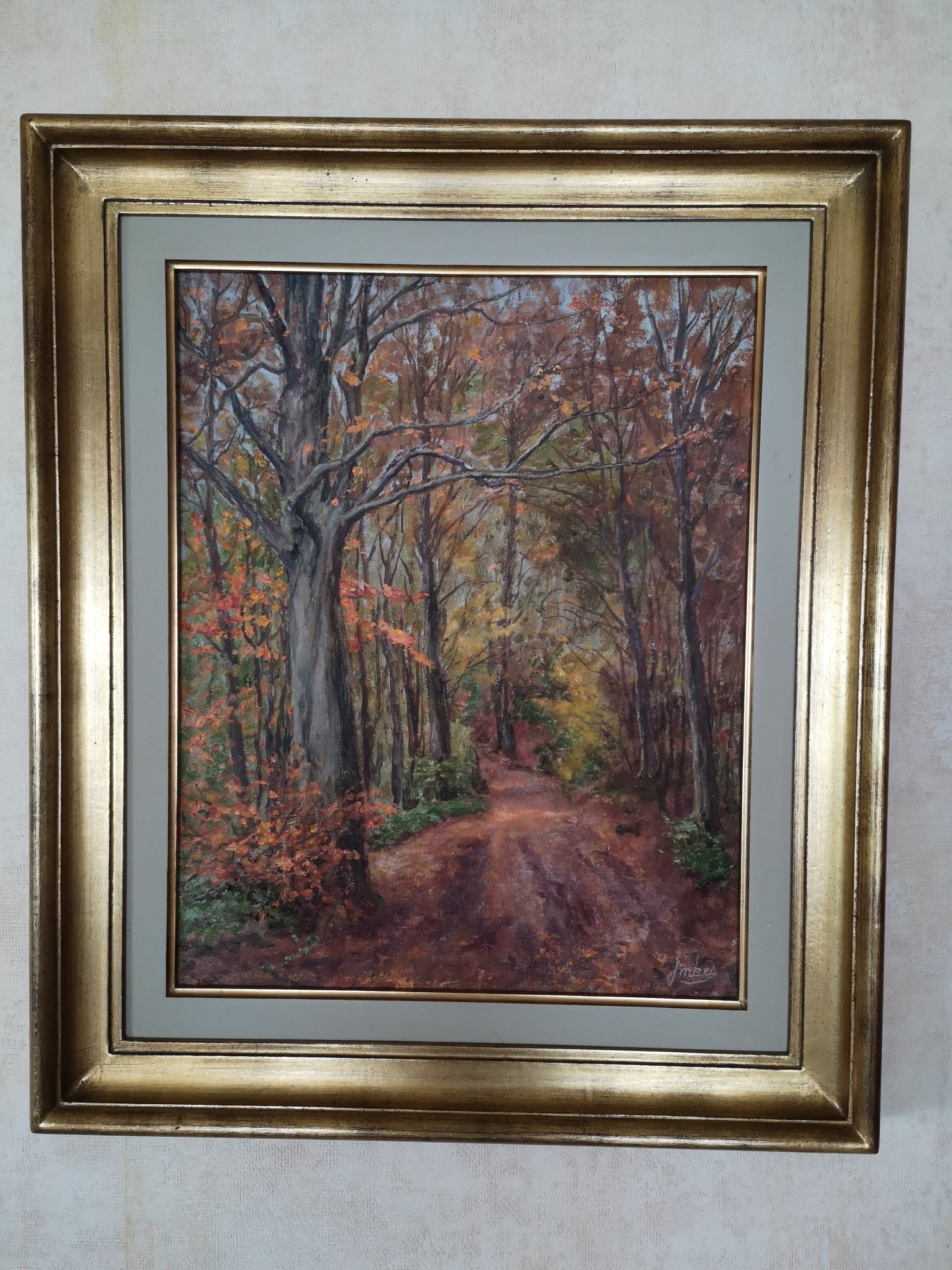Jacques Maes - Sfeervol Herfstbos – Olieverf op doek in authentieke bladgouden Schleiper-lijst kopen? Bied vanaf 200!