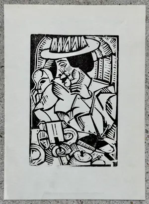 Georg Tappert - Dame im Café Original-Linolschnitt um 1917 Kubismus Expressionismus kopen? Bied vanaf 80!