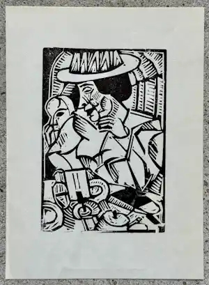 Georg Tappert - Dame im Café Original-Linolschnitt um 1917 Kubismus Expressionismus kopen? Bied vanaf 80!