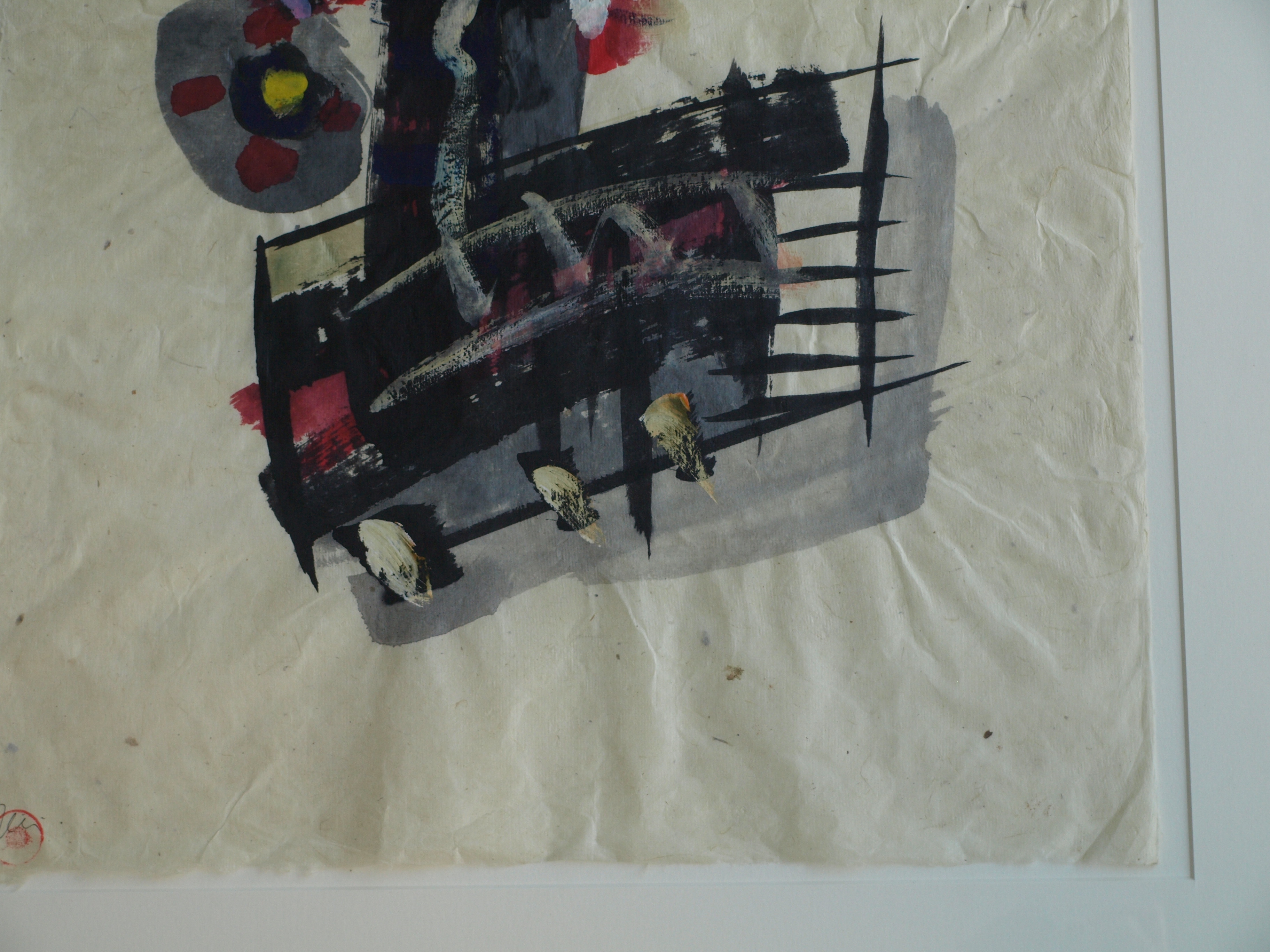 Niet of onleesbaar gesigneerd - Gouache , Abstract - gesigneerd & ingelijst - GROOT - 103 x 77 cm kopen? Bied vanaf 1!