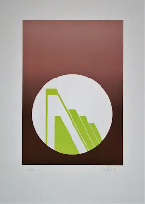 Friedrich Geiler - Concrete-constructieve composie - 1974 - Originele linoleumsnede, handgesigneerd kopen? Bied vanaf 60!