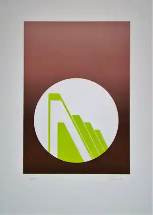 Friedrich Geiler - Concrete-constructieve composie - 1974 - Originele linoleumsnede, handgesigneerd kopen? Bied vanaf 60!
