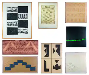 Gerard Spaan - en anderen, Lot van 8 abstracte kunstwerken in diverse technieken - Ingelijst verkocht voor € 100!