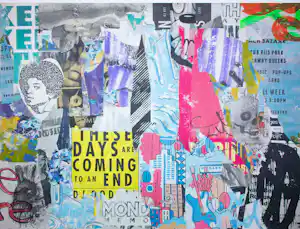 Charlie Green - Collage op doek, These Days (Groot) verkocht voor € 100!