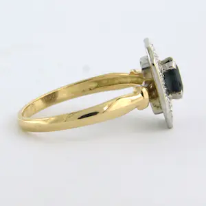 18k bicolor gouden ring met saffier en single cut geslepen diamanten tot. 0.14ct kopen? Bied vanaf 200!