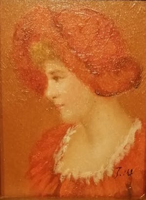 Niet of onleesbaar gesigneerd - Franse officier & Vrouw in het rood - 2 miniatuur portretten - 19e eeuw kopen? Bied vanaf 10!