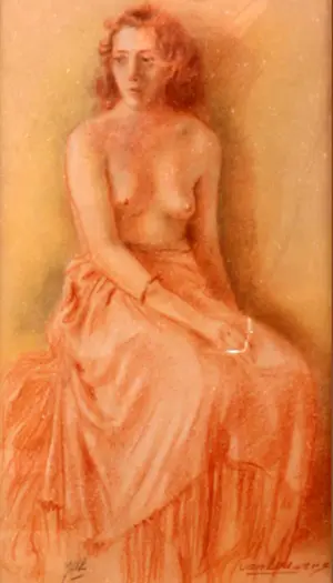 Jan A. Louwers - zittend half naakt (semi nude) in rood krijt kopen? Bied vanaf 65!