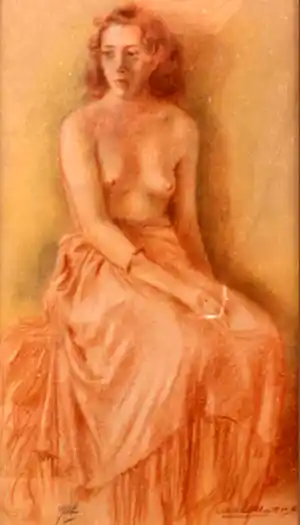 Jan A. Louwers - zittend half naakt (semi nude) in rood krijt kopen? Bied vanaf 65!