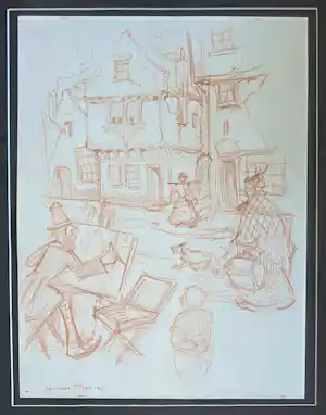 Anton Pieck - Studie tekening van een stad kopen? Bied vanaf 1250!