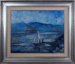Martin Reisberg - Acryl op board, Boot in het water - Ingelijst verkocht voor € 50!