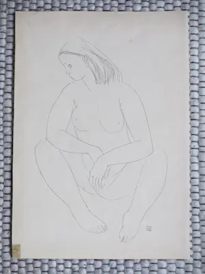 Juus Hartman - Zittend Naakt - Pentekening kopen? Bied vanaf 36!