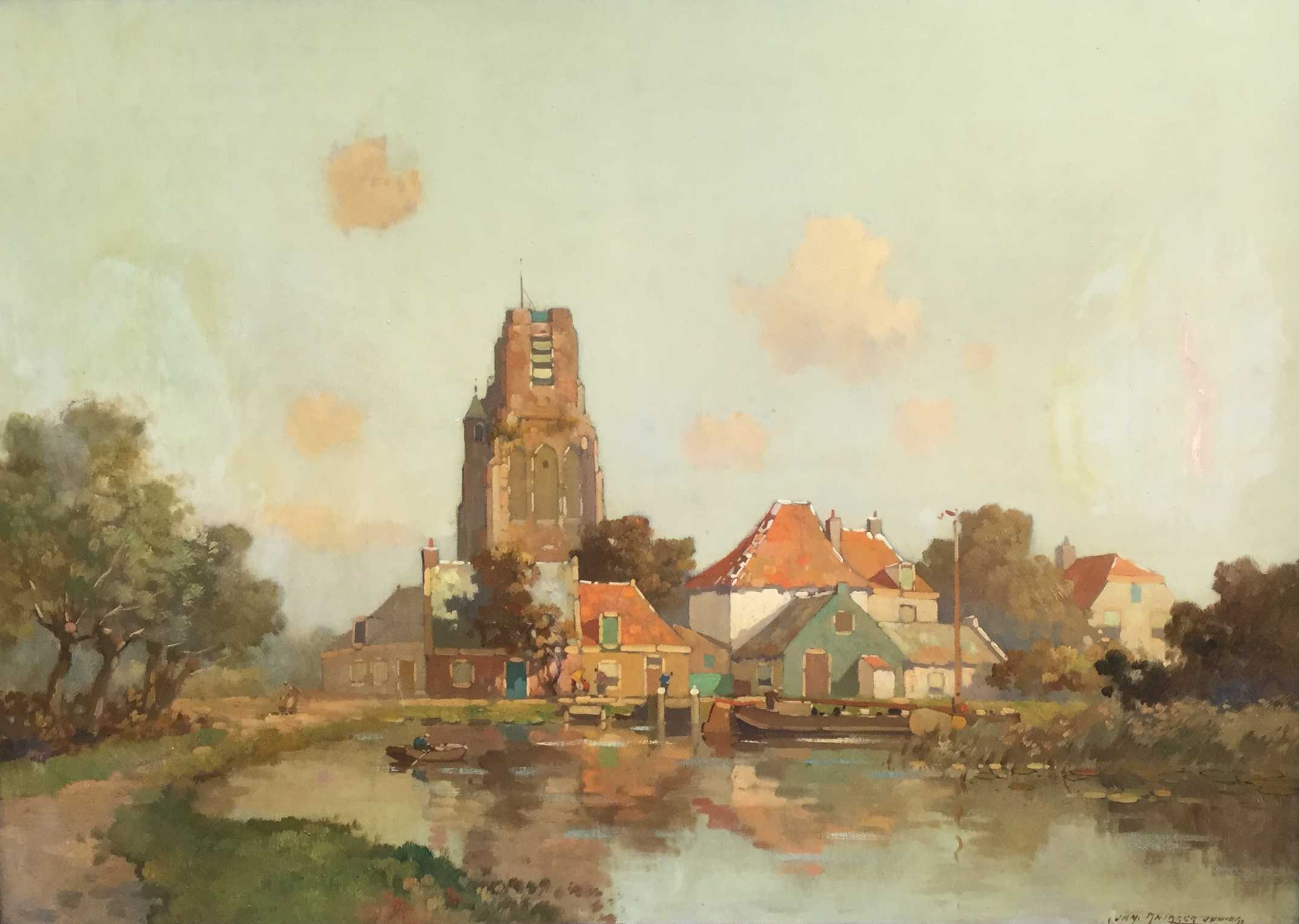 Jan Simon Knikker (jr.) - C8355 - Dorpje aan de vaart. Mogelijk scheve toren van Oldenhove verkocht voor € 300!