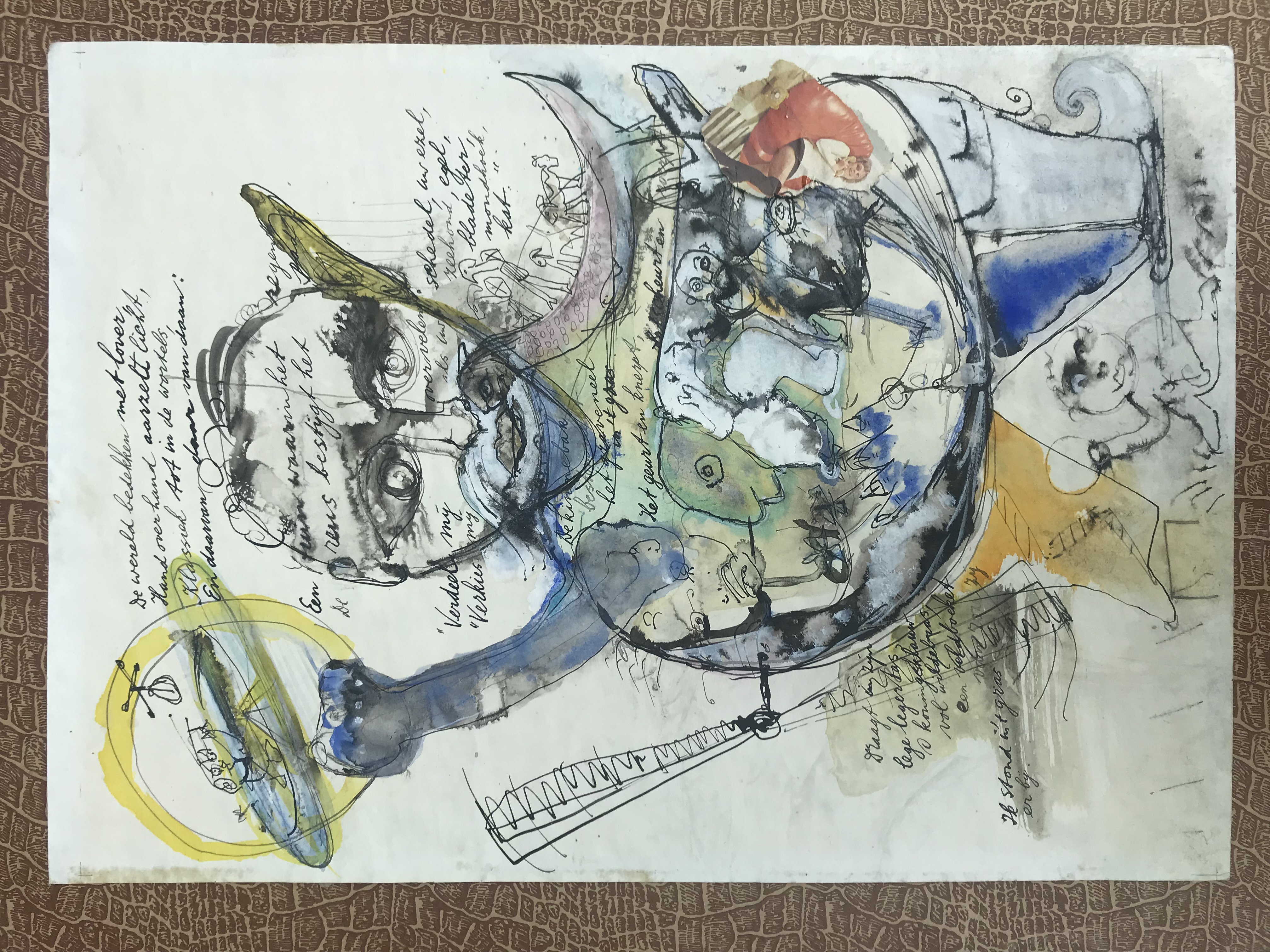 Nico Verhoeven - Collage, gemengde techniek, aquarel - "De Wereld Bedekken met Lover" verkocht voor € 45!