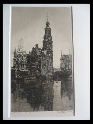 Johannes Josseaud - Ets, Munttoren te Amsterdam kopen? Bied vanaf 35!