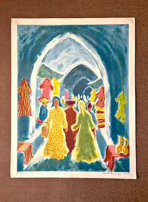 yehuda Wallersteiner - Original farb-lithografie "Jerusalem Markt" - auflage 169/200 - signiert verkocht voor € 39!