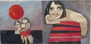 Ans Wortel - Naast de dagen.......Gouache - 1975 - 31 x 41 cm incl. lijst verkocht voor € 225!