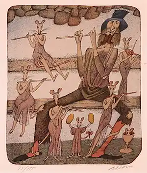 Adolf Born - Litho, De rattenvanger verkocht voor € 240!