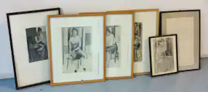 Janus Nuiten - Lot van 6 werken op papier, Vrouwfiguren verkocht voor € 40!