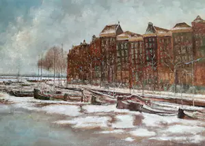 Niet of onleesbaar gesigneerd - Een winter in Amsterdam - Bert van den Broek (1921-2007) kopen? Bied vanaf 1!