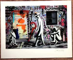 Mark Kostabi - Die Schüssel ist halb leer, aber die Flasche läuft nie trocken verkocht voor € 80!
