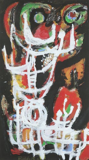 Anton Rooskens - Grote levendige gouache op papier met abstracte figuren - Ingelijst kopen? Bied vanaf 5000!