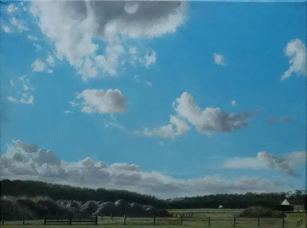 Daan de Jong - Olieverf op doek: Wolken boven het Waddeneiland Texel - 2004 kopen? Bied vanaf 499!