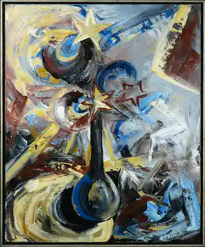 Liz Strick - Olieverf op doek, The star and the crescent II - Ingelijst verkocht voor € 51!
