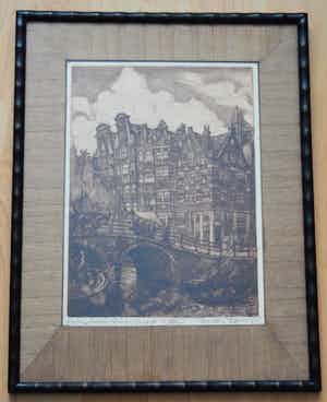 Francois Jacob Kloek - Oude huizen Prinsengracht Amsterdam. verkocht voor € 35!