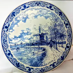 Chemkefa - Wandteller Keramik Delft Blauw Dekor Winterlandschaft nach F.J. du Chattel 70er kopen? Bied vanaf 20!