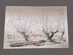 Czanara - een bijzondere handgekleurde Ets op textiel "Limburgs heuvelland" gesigneerd kopen? Bied vanaf 48!