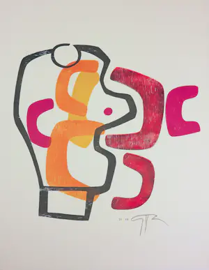 Adrian de Gijzel - Hout en linosnedes, Lot van 4 abstracte composities kopen? Bied vanaf 70!