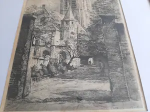 Willem Gerard Hofker - Ets, Prinsenhof en Oude Kerk te Delft kopen? Bied vanaf 35!