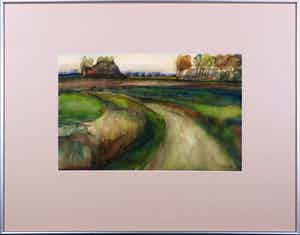 Henk Rijzinga - Aquarel, Groningslandschap - Ingelijst verkocht voor € 76!