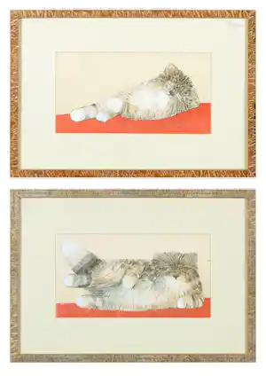 Mohaier Dariush - Twee litho's, Liggende katten verkocht voor € 35!