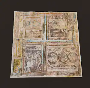 Marijke Stultiens - Limburgs (textiel) kunstenares - bijzondere jaren 90 papier- collage - gesigd. kopen? Bied vanaf 68!