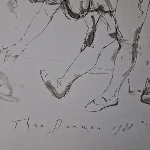 Theo Daamen - in 1988 gemaakt aquarel/inkt op papier "uitslover" met persoonlijke opdracht kopen? Bied vanaf 54!