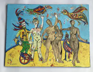 Ruud Cornelisse - acrylverf op doek & gemengde techniek - Circus - gesigneerd kopen? Bied vanaf 69!