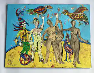 Ruud Cornelisse - acrylverf op doek & gemengde techniek - Circus - gesigneerd kopen? Bied vanaf 69!